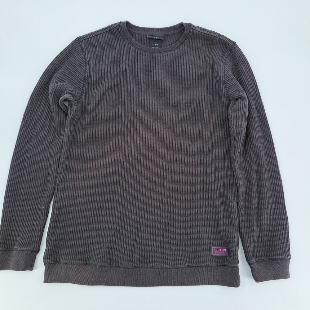 Burton Durable Goods Thermal Shirt Mens L Cotton Black Waffle Knit Long Sleeve
